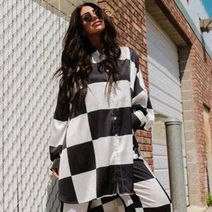 NWT Dressed in LALA Satin Checkered Playsuit XL